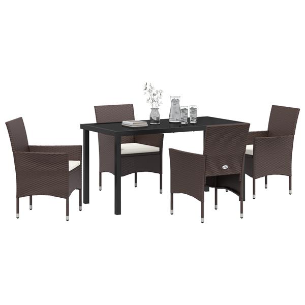 Grote foto vidaxl tuin eetset met kussen 5 pcs bruin poly riet tuin en terras tuinmeubelen
