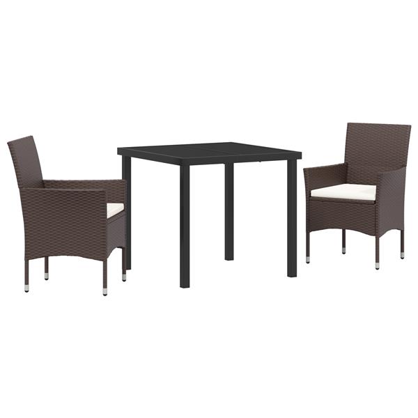 Grote foto vidaxl tuin eetset met kussen 3 pcs bruin poly riet tuin en terras tuinmeubelen
