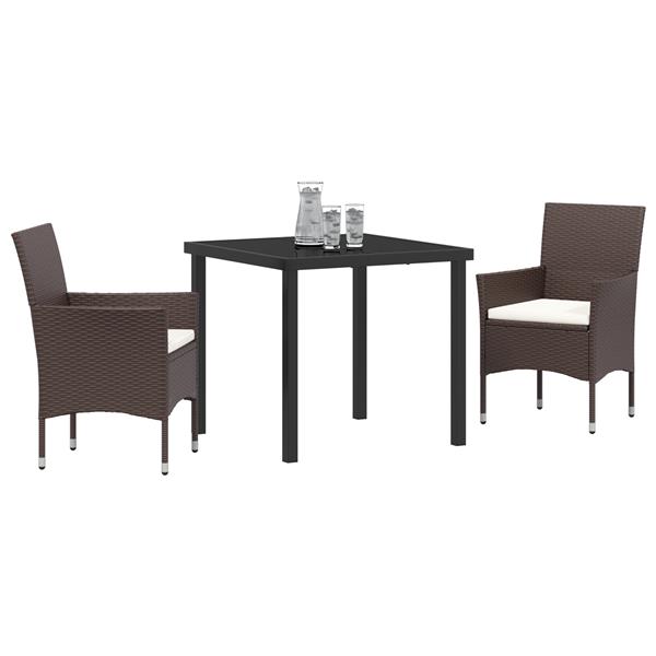 Grote foto vidaxl tuin eetset met kussen 3 pcs bruin poly riet tuin en terras tuinmeubelen