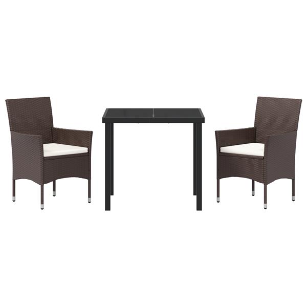 Grote foto vidaxl tuin eetset met kussen 3 pcs bruin poly riet tuin en terras tuinmeubelen