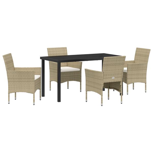 Grote foto vidaxl tuin eetset met kussen 5 pcs beige poly riet tuin en terras tuinmeubelen