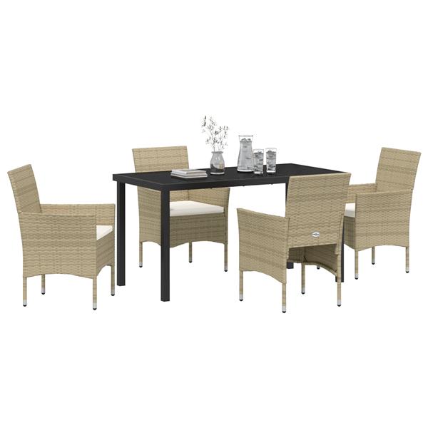 Grote foto vidaxl tuin eetset met kussen 5 pcs beige poly riet tuin en terras tuinmeubelen