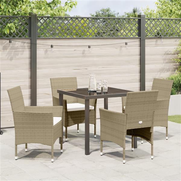 Grote foto vidaxl tuin eetset met kussen 5 pcs beige poly riet tuin en terras tuinmeubelen