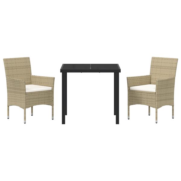 Grote foto vidaxl tuin eetset met kussen 3 pcs beige poly riet tuin en terras tuinmeubelen