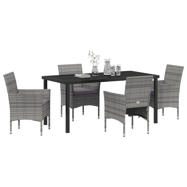 Grote foto vidaxl tuin eetset met kussen 5 pcs grijs poly riet tuin en terras tuinmeubelen