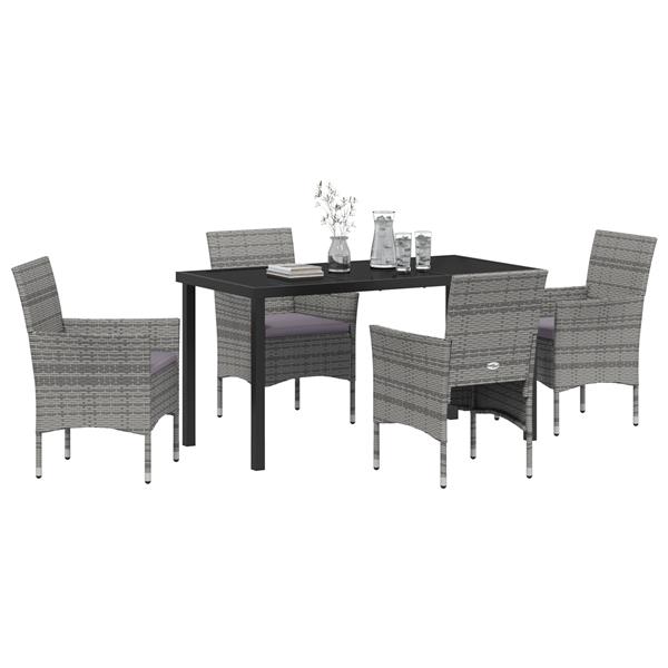 Grote foto vidaxl tuin eetset met kussen 5 pcs grijs poly riet tuin en terras tuinmeubelen