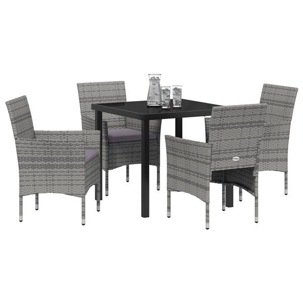 Grote foto vidaxl tuin eetset met kussen 5 pcs grijs poly riet tuin en terras tuinmeubelen