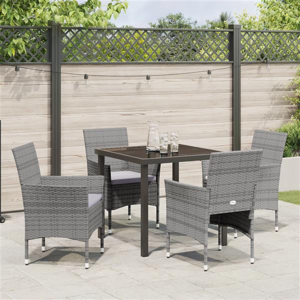 Grote foto vidaxl tuin eetset met kussen 5 pcs grijs poly riet tuin en terras tuinmeubelen