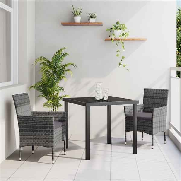 Grote foto vidaxl tuin eetset met kussen 3 pcs grijs poly riet tuin en terras tuinmeubelen