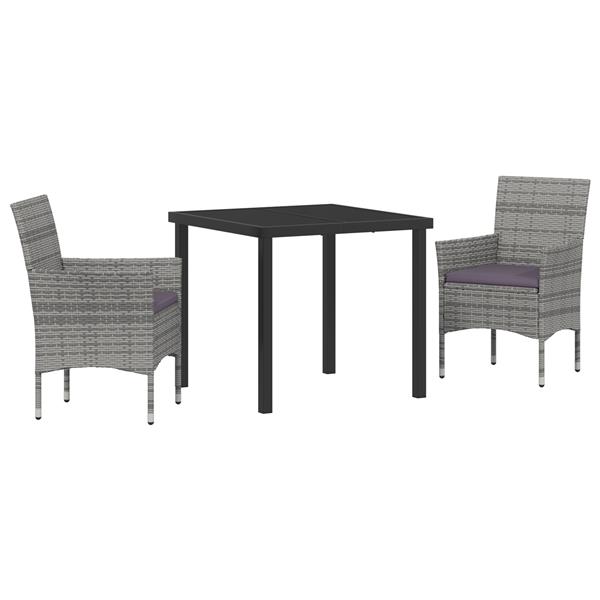 Grote foto vidaxl tuin eetset met kussen 3 pcs grijs poly riet tuin en terras tuinmeubelen