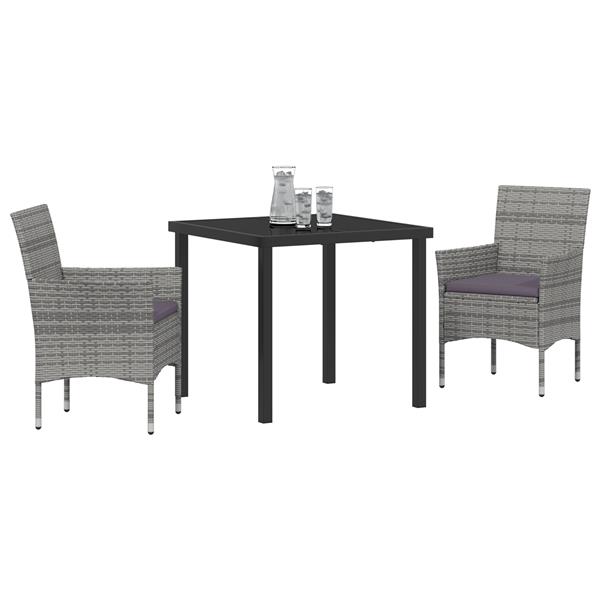 Grote foto vidaxl tuin eetset met kussen 3 pcs grijs poly riet tuin en terras tuinmeubelen
