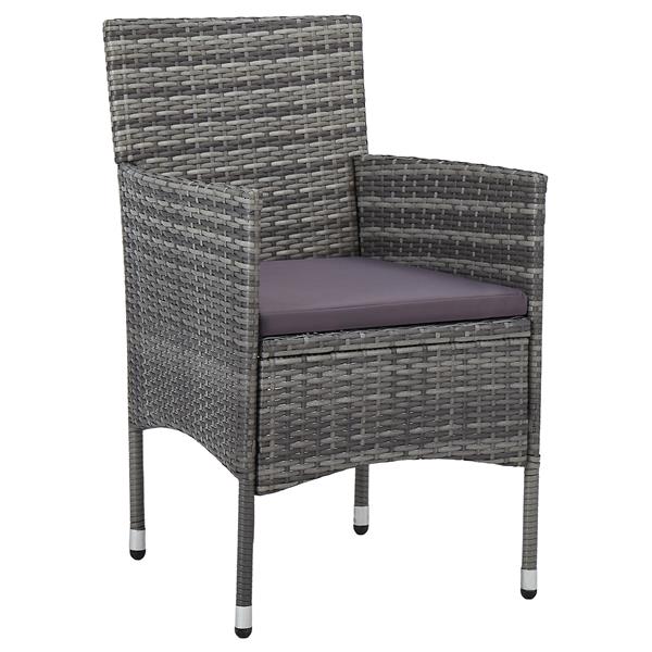 Grote foto vidaxl tuin eetset met kussen 3 pcs grijs poly riet tuin en terras tuinmeubelen