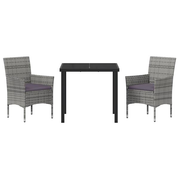 Grote foto vidaxl tuin eetset met kussen 3 pcs grijs poly riet tuin en terras tuinmeubelen
