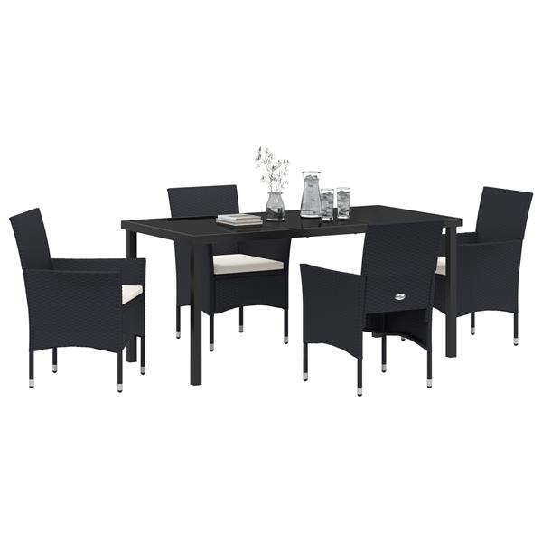 Grote foto vidaxl tuin eetset met kussen 5 pcs zwart poly riet tuin en terras tuinmeubelen