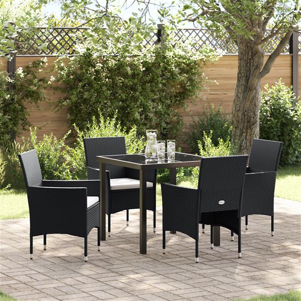 Grote foto vidaxl tuin eetset met kussen 5 pcs zwart poly riet tuin en terras tuinmeubelen