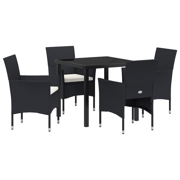 Grote foto vidaxl tuin eetset met kussen 5 pcs zwart poly riet tuin en terras tuinmeubelen