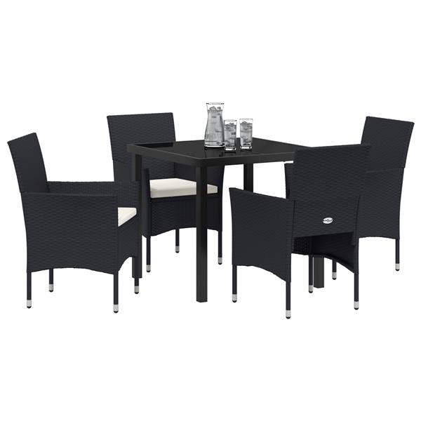 Grote foto vidaxl tuin eetset met kussen 5 pcs zwart poly riet tuin en terras tuinmeubelen