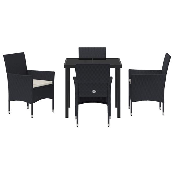 Grote foto vidaxl tuin eetset met kussen 5 pcs zwart poly riet tuin en terras tuinmeubelen