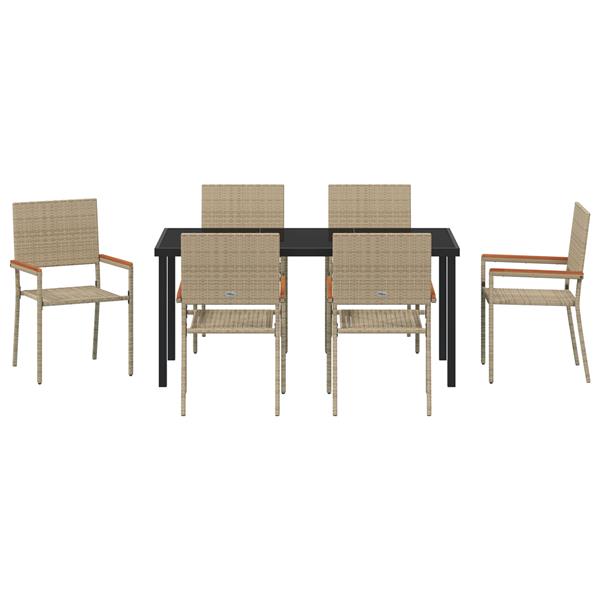 Grote foto vidaxl tuin eetset 7 pcs beige poly riet tuin en terras tuinmeubelen