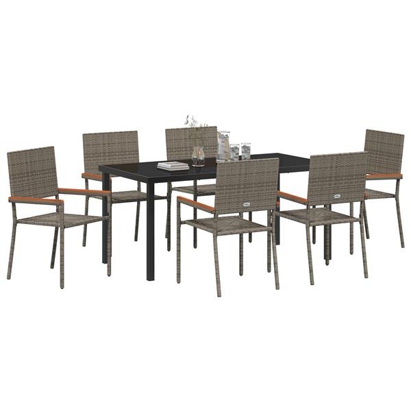 Grote foto vidaxl tuin eetset 7 pcs grijs poly riet tuin en terras tuinmeubelen