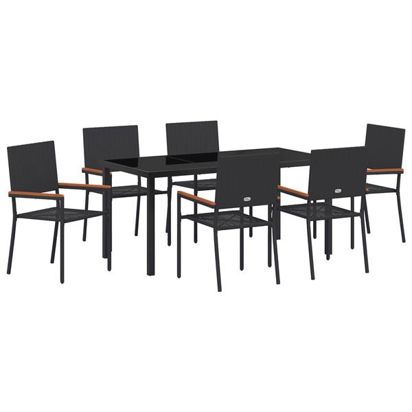 Grote foto vidaxl tuin eetset 7 pcs zwart poly riet tuin en terras tuinmeubelen