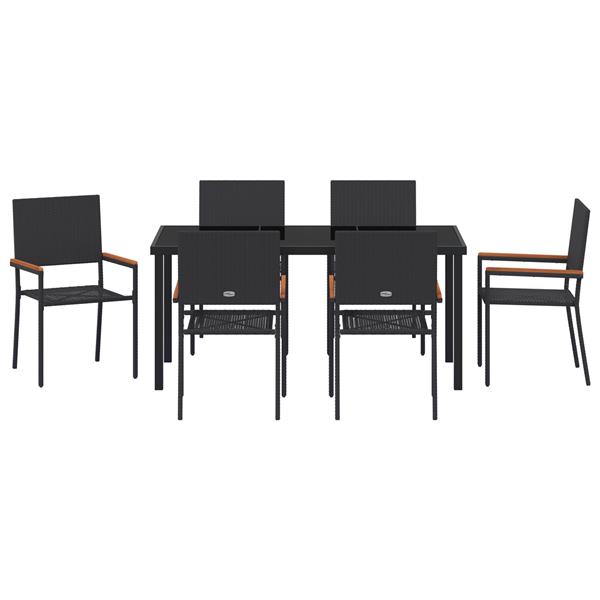 Grote foto vidaxl tuin eetset 7 pcs zwart poly riet tuin en terras tuinmeubelen