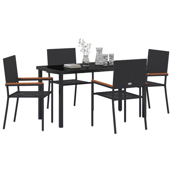 Grote foto vidaxl tuin eetset 5 pcs zwart poly riet tuin en terras tuinmeubelen