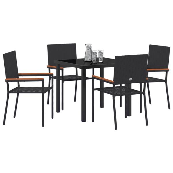 Grote foto vidaxl tuin eetset 5 pcs zwart poly riet tuin en terras tuinmeubelen