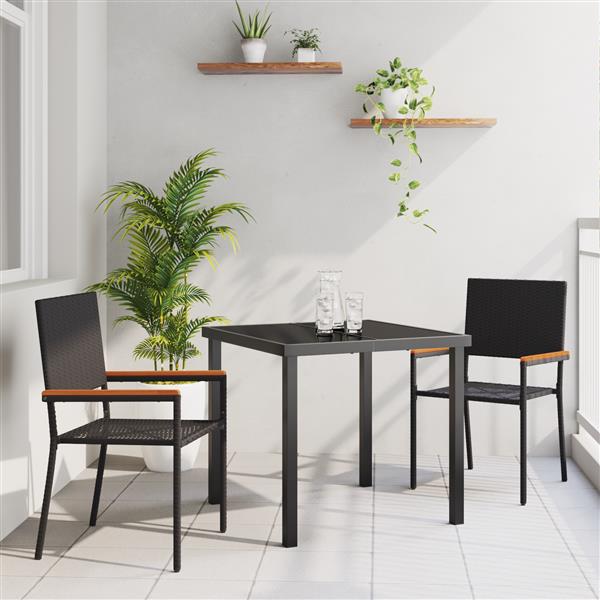 Grote foto vidaxl tuin eetset 3 pcs zwart poly riet tuin en terras tuinmeubelen