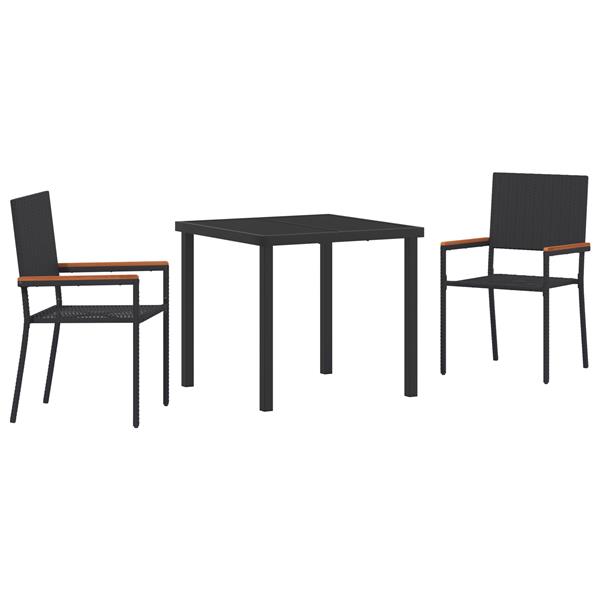 Grote foto vidaxl tuin eetset 3 pcs zwart poly riet tuin en terras tuinmeubelen