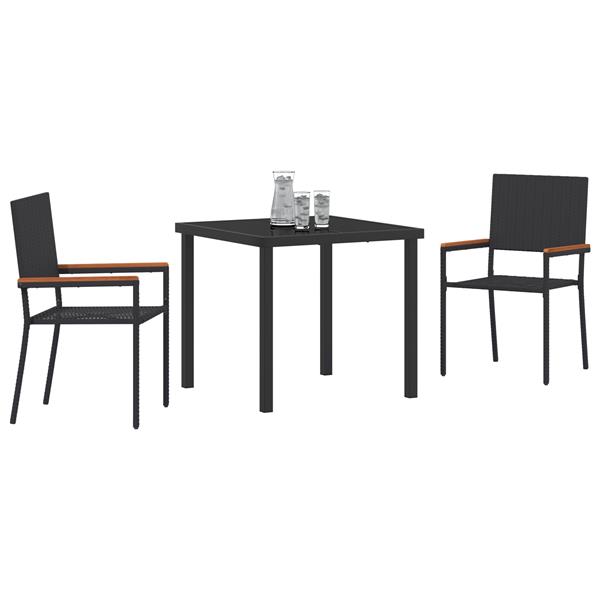 Grote foto vidaxl tuin eetset 3 pcs zwart poly riet tuin en terras tuinmeubelen