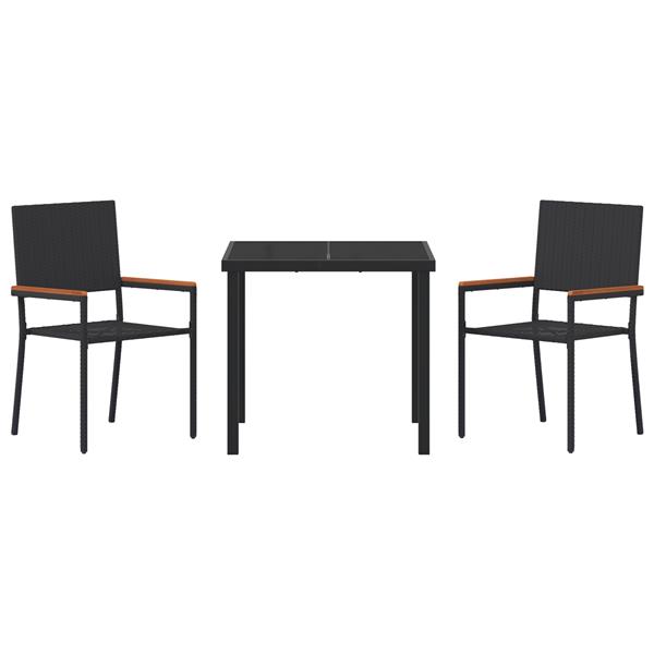 Grote foto vidaxl tuin eetset 3 pcs zwart poly riet tuin en terras tuinmeubelen