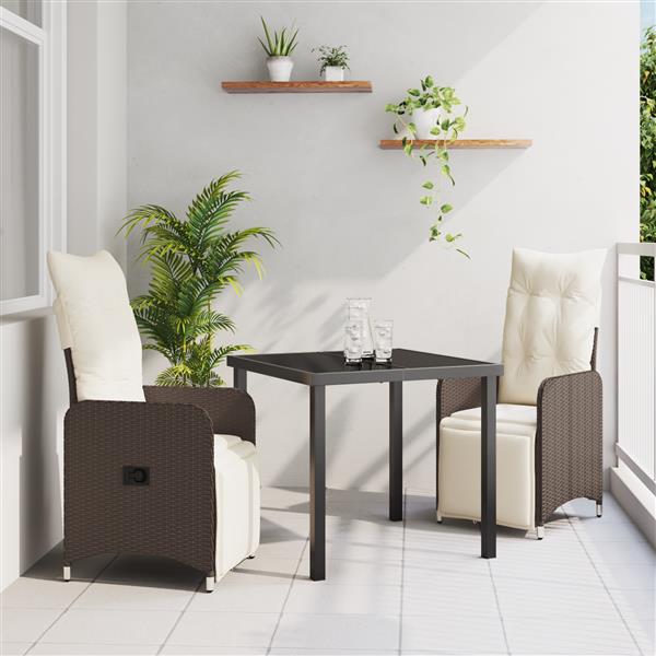 Grote foto vidaxl tuin eetset met kussen 3 pcs bruin poly riet tuin en terras tuinmeubelen
