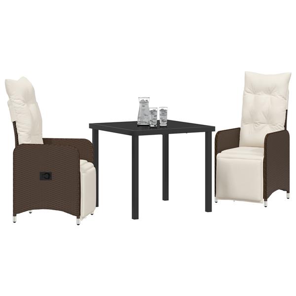 Grote foto vidaxl tuin eetset met kussen 3 pcs bruin poly riet tuin en terras tuinmeubelen