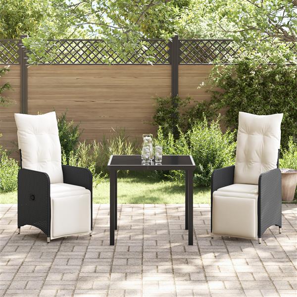 Grote foto vidaxl tuin eetset met kussen 3 pcs zwart poly riet tuin en terras tuinmeubelen