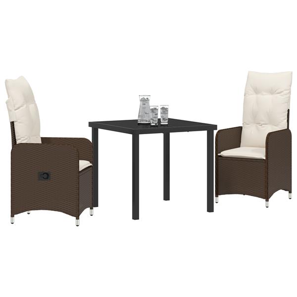 Grote foto vidaxl tuin eetset met kussen 3 pcs bruin poly riet tuin en terras tuinmeubelen
