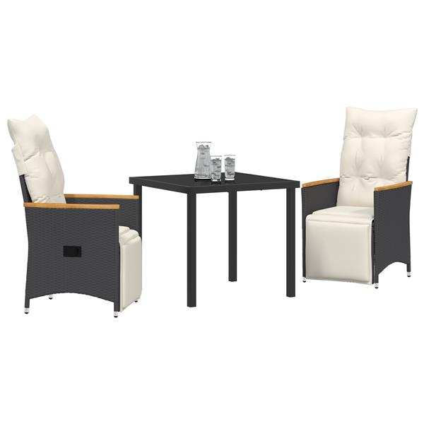 Grote foto vidaxl tuin eetset met kussen 3 pcs zwart poly riet tuin en terras tuinmeubelen