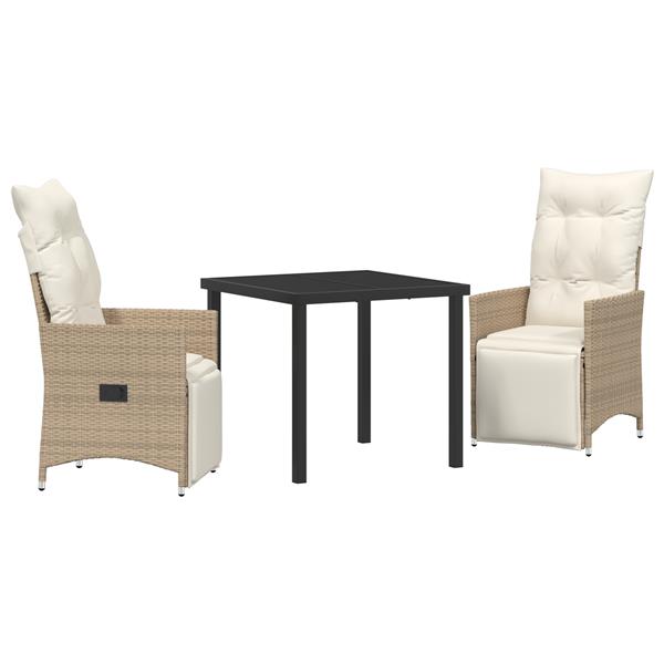 Grote foto vidaxl tuin eetset met kussen 3 pcs beige poly riet tuin en terras tuinmeubelen
