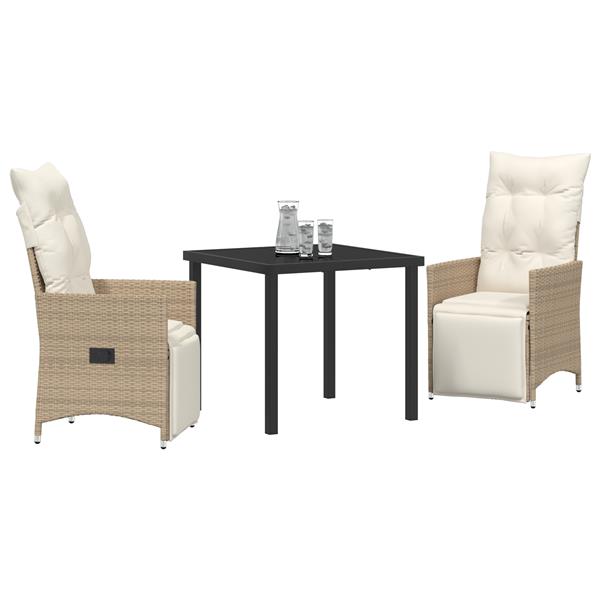 Grote foto vidaxl tuin eetset met kussen 3 pcs beige poly riet tuin en terras tuinmeubelen