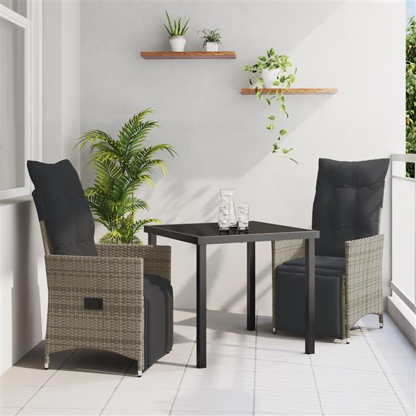 Grote foto vidaxl tuin eetset met kussen 3 pcs grijs poly riet tuin en terras tuinmeubelen