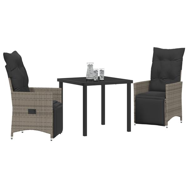 Grote foto vidaxl tuin eetset met kussen 3 pcs grijs poly riet tuin en terras tuinmeubelen