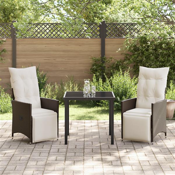 Grote foto vidaxl tuin eetset met kussen 3 pcs bruin poly riet tuin en terras tuinmeubelen
