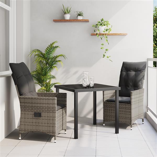 Grote foto vidaxl tuin eetset met kussen 3 pcs grijs poly riet tuin en terras tuinmeubelen
