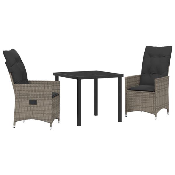 Grote foto vidaxl tuin eetset met kussen 3 pcs grijs poly riet tuin en terras tuinmeubelen