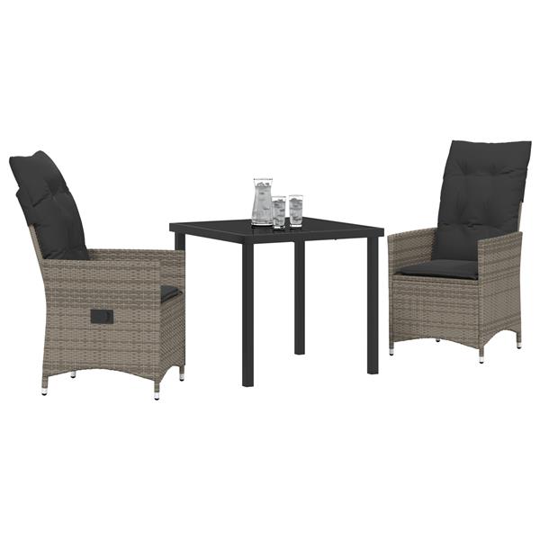 Grote foto vidaxl tuin eetset met kussen 3 pcs grijs poly riet tuin en terras tuinmeubelen