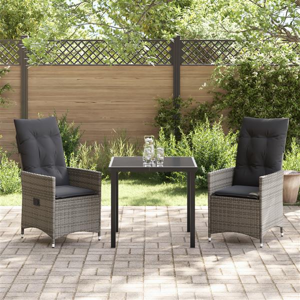 Grote foto vidaxl tuin eetset met kussen 3 pcs grijs poly riet tuin en terras tuinmeubelen