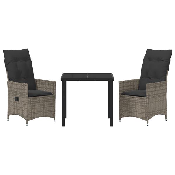 Grote foto vidaxl tuin eetset met kussen 3 pcs grijs poly riet tuin en terras tuinmeubelen