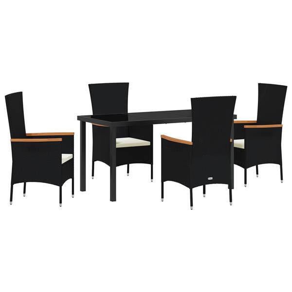Grote foto vidaxl tuin eetset met kussen 5 pcs zwart poly riet tuin en terras tuinmeubelen