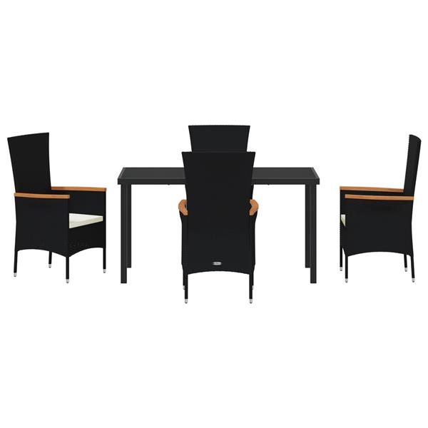 Grote foto vidaxl tuin eetset met kussen 5 pcs zwart poly riet tuin en terras tuinmeubelen
