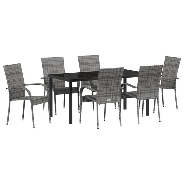 Grote foto vidaxl tuin eetset 7 pcs grijs poly riet tuin en terras tuinmeubelen